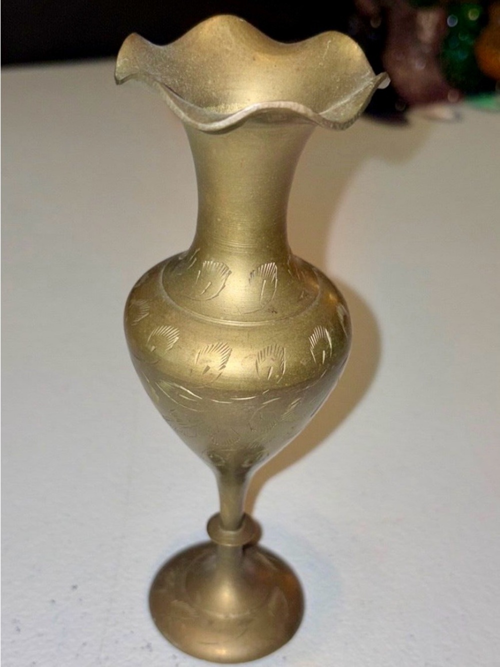 Brass Decorative Vase - Vintage Etched 6.5”